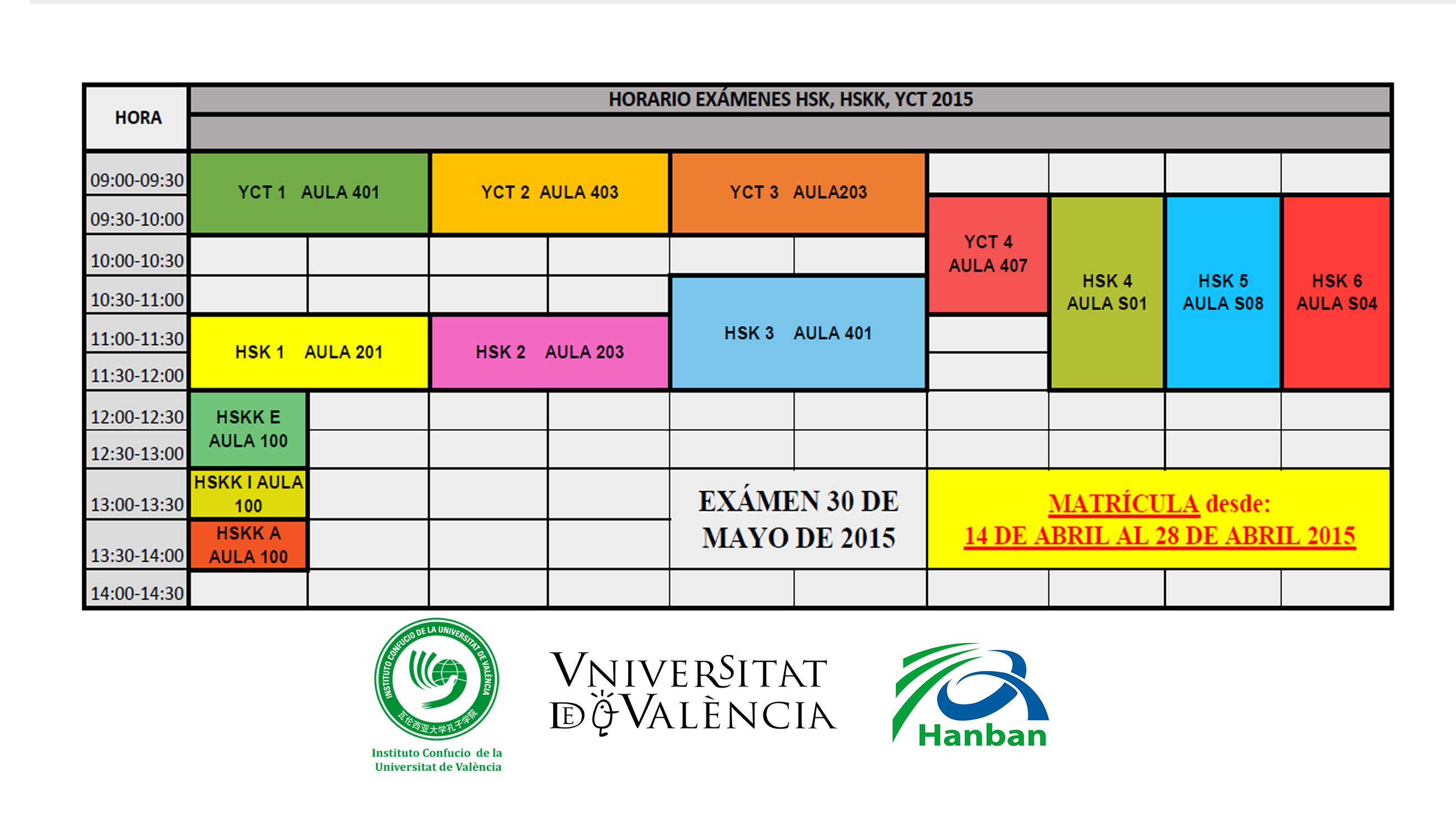 HORARIOS EXÁMENES OFICIALES 2015