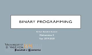 Introduction to binary programing. Backpack problem